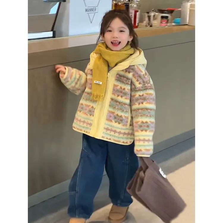女童毛毛衣外套2025秋冬新款儿童中大童保暖毛绒上衣外套潮流