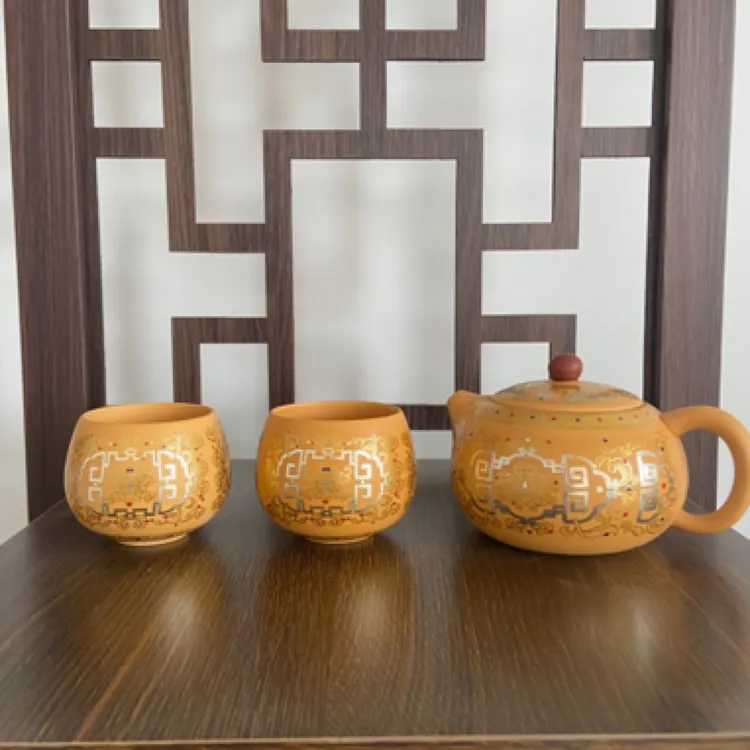 黄金段泥凤鸣壶敦煌一壶两杯紫砂壶泡茶壶家用家具紫砂茶器中国风