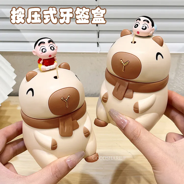 牙签筒家用可爱卡通蜡笔小新餐厅饭店按压式自动弹出牙签盒牙签罐