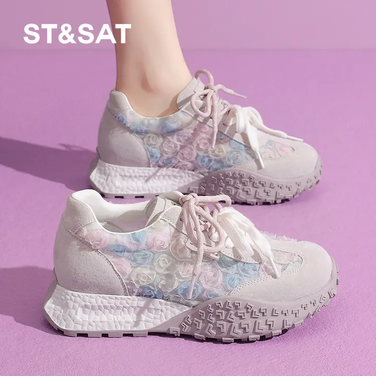 星期六德训鞋女2025年秋季新款百搭厚底增高运动休闲鞋透气网面鞋