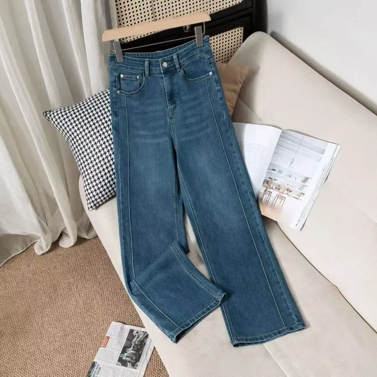 【品牌清货】秋季高品质弹力高腰窄版显瘦牛仔裤直筒裤女0332