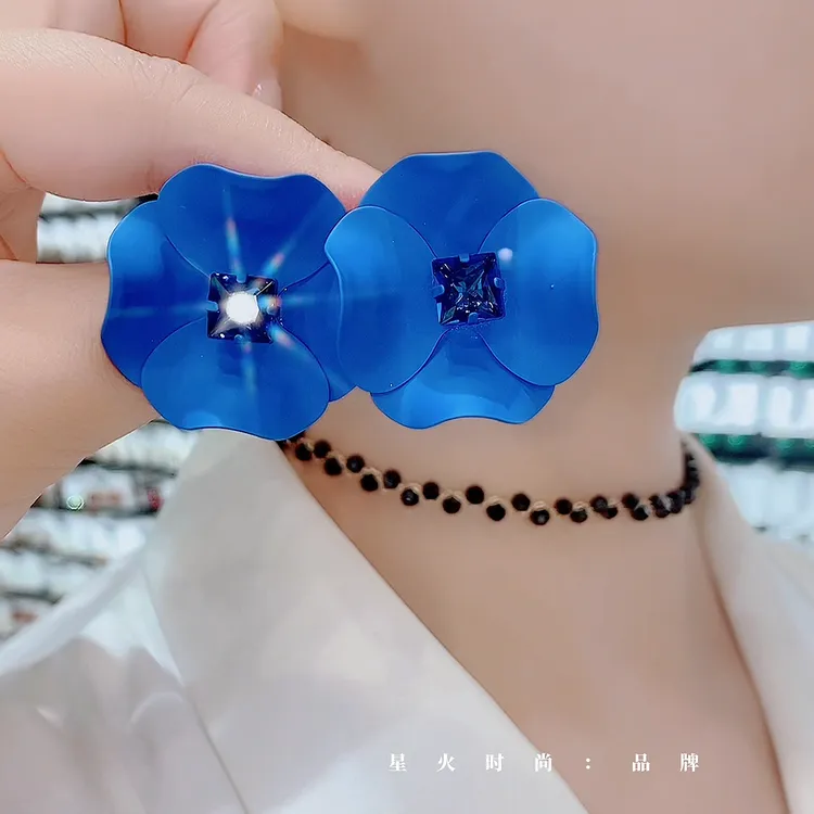 铜合金亚克力耳饰 731-克莱因蓝时尚S925银针显白经典爆款耳环