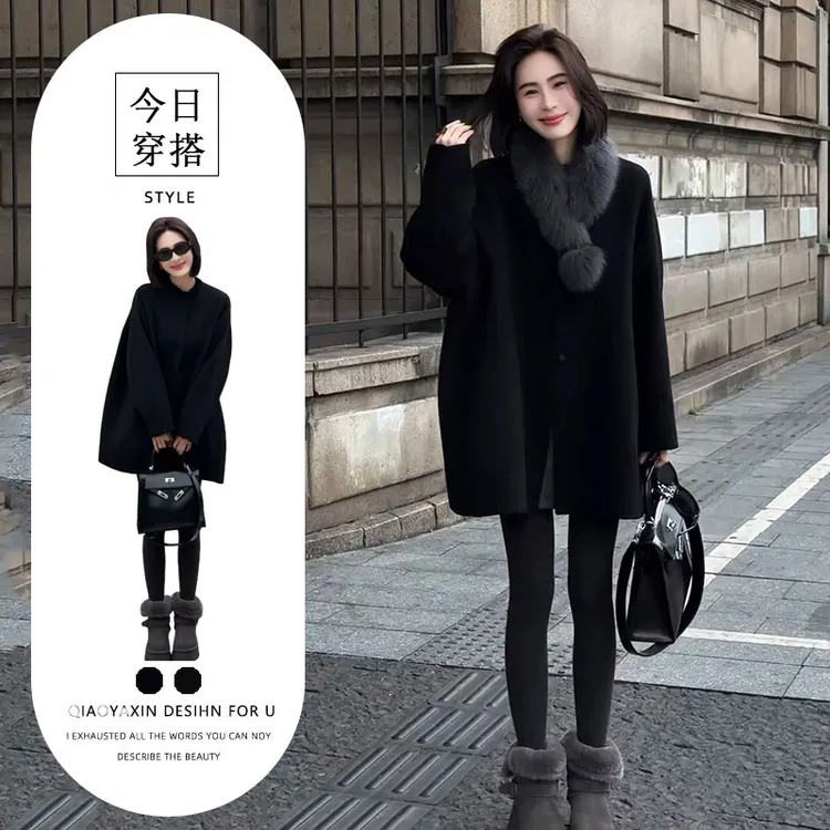 2025冬季新款欧美气质宽松百搭毛呢外套女赫本风高级感呢子大衣潮