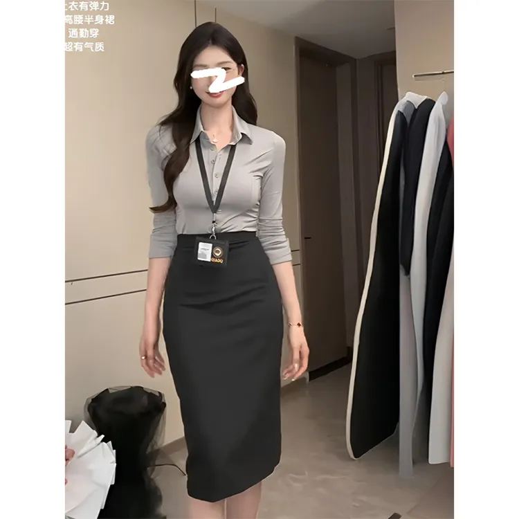 (优质版本)韩系女主修身显瘦收腰衬衫女春秋性感上衣打底衫8922#