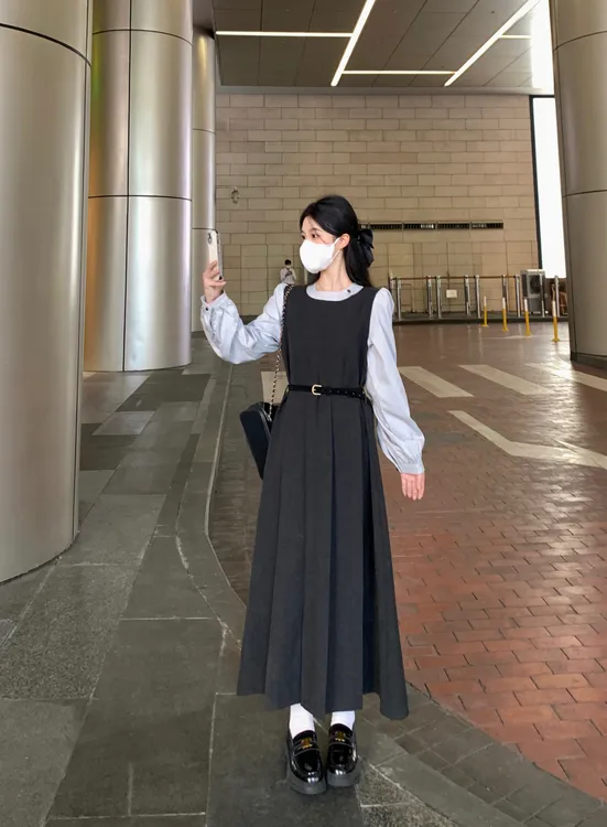 【运补 雨子酱150 】小个子定制 法式拼接韩系氛围感假两件连衣裙