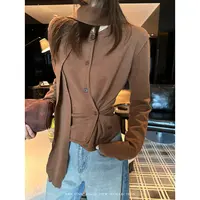 THEISSN宁司 不规则侧扣长袖针织衫女秋季设计感修身上衣 01497