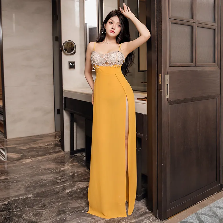 轻奢性感名媛风夜店晚礼服手工缝钻连衣裙气质收腰显瘦宴会长裙