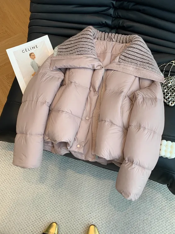 2025新款短款设计感女高腰大翻领时尚气质高品质加厚保暖棉服外套