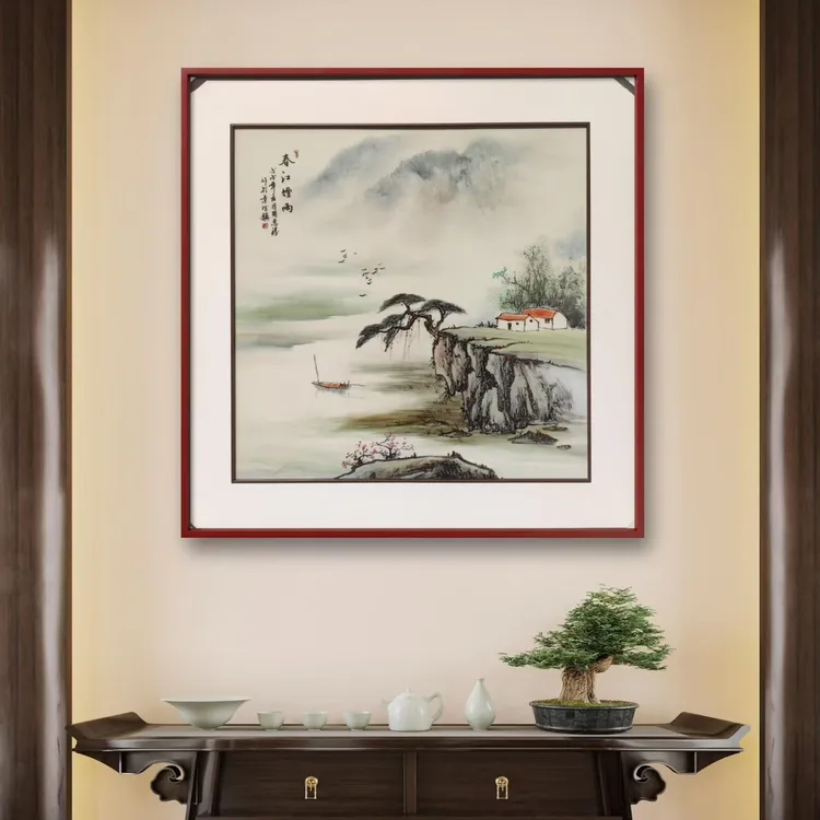景德镇陶瓷瓷板画新中式流水生财玄关装饰画客厅沙发背景墙挂画