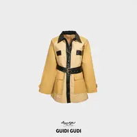 GUIDI GUDI【黄昏夕下】时尚慵懒绑腰显腰外套/黄加蓝 