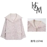 HUIERMAN/慧尔曼时尚琥珀流光小香风拼接针织大翻领外套【15746】