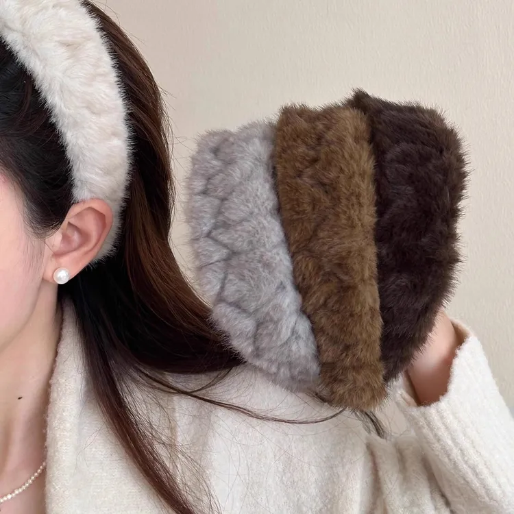 气质毛绒宽边发箍女高颅顶秋冬慵懒风洗脸头箍日常外戴发卡头饰女