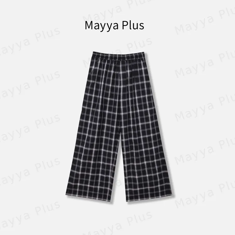 【格子裤】Mayya Plus麦芽定制垂感黑白格子休闲阔腿裤子女32536099