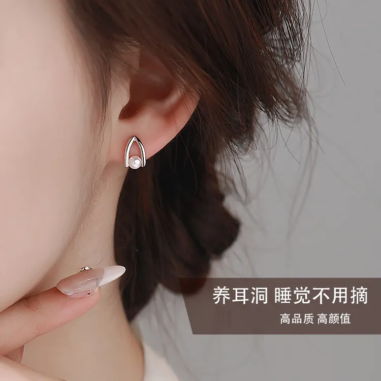 足银耳饰  法式轻奢珠珠耳钉女2025新款爆款气质高级感耳环耳饰  