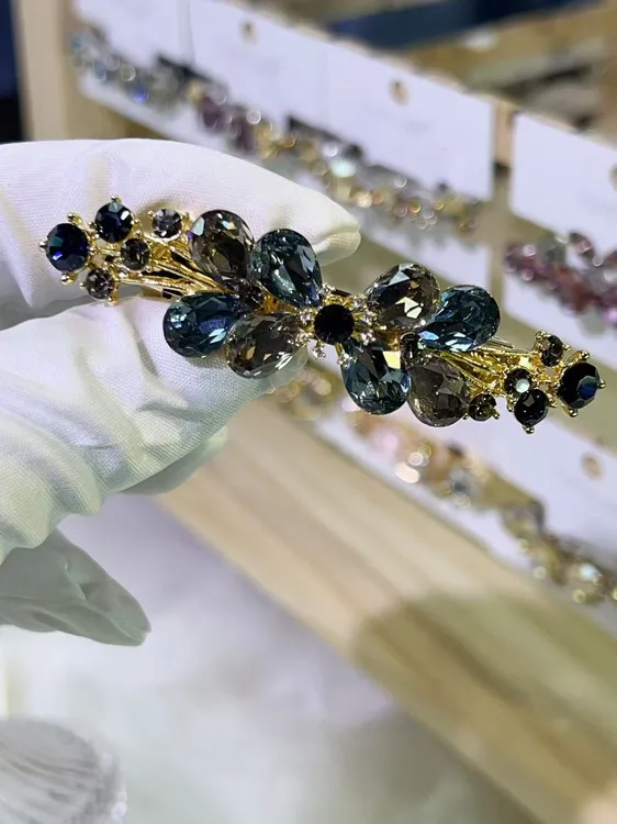 01号6CM轻奢弹簧夹K9钻14K镀金气质时尚韩版发饰头饰彩色重工镶钻