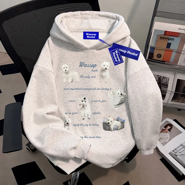 WASSUP HSUBE小众趣味休闲连帽卫衣男女情侣百搭慵懒休闲套头上衣