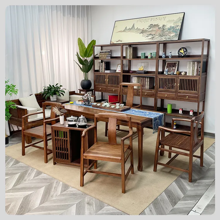 胡桃木整套茶几罗汉床新中式实木茶桌椅组合办公室家用客厅茶台