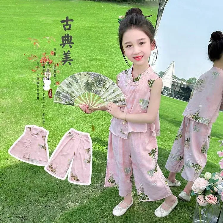 汉服女童套装夏季2025新款洋气时髦儿童新中式夏装女宝两件套