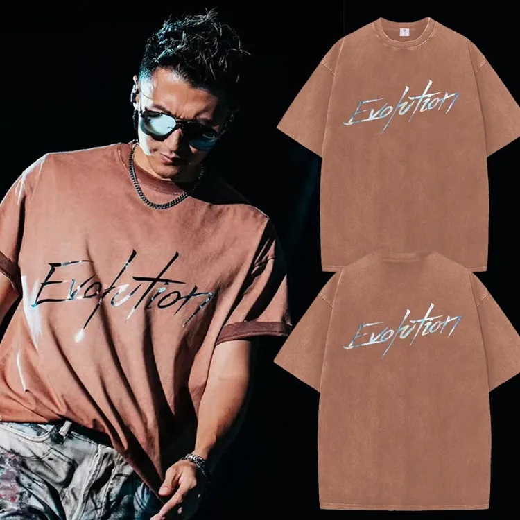 谢霆锋水洗紫镭射做旧T恤重庆演唱会同款巡演粉丝应援短袖衣服潮