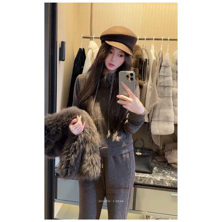 Innstudios「暖巧」乌木棕秋冬羊毛混纺休闲套装