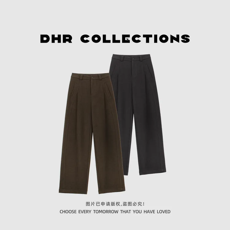 豆豆DA【毛呢贝斯裤】冬款加绒保暖休闲裤显瘦百搭裤子女-113125DK