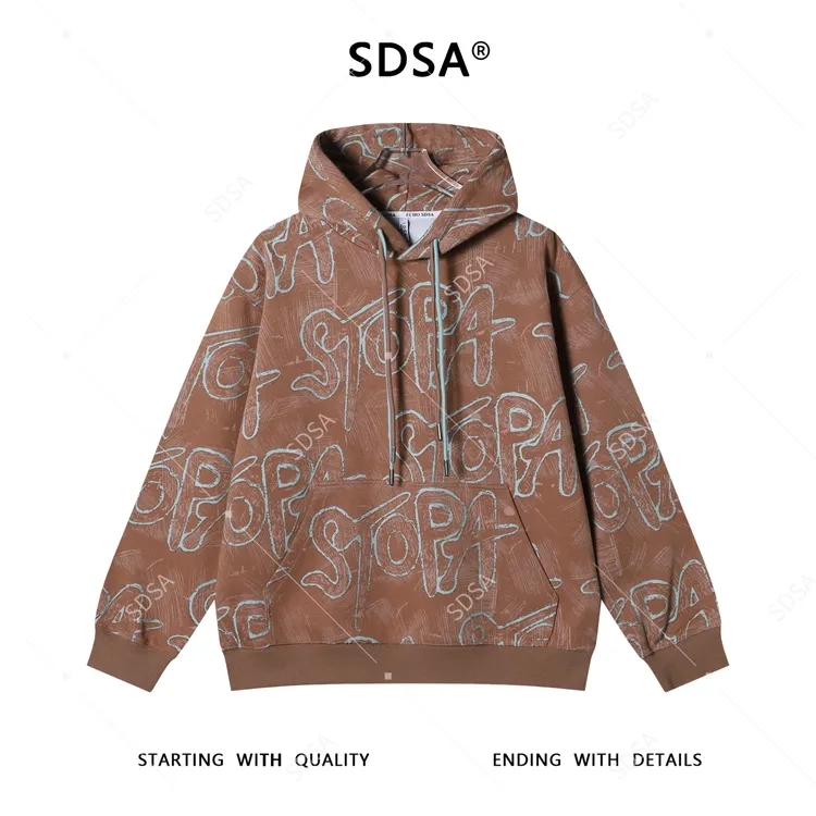 SSDSA男士秋冬新款痞帅男装美式撞色割破字母抽绳连帽卫衣网红款