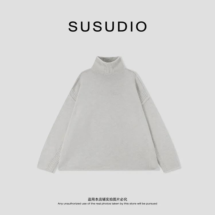 SUSUDIO 高领毛织保暖冬季慵懒刺绣字母宽松长袖毛衣 50283