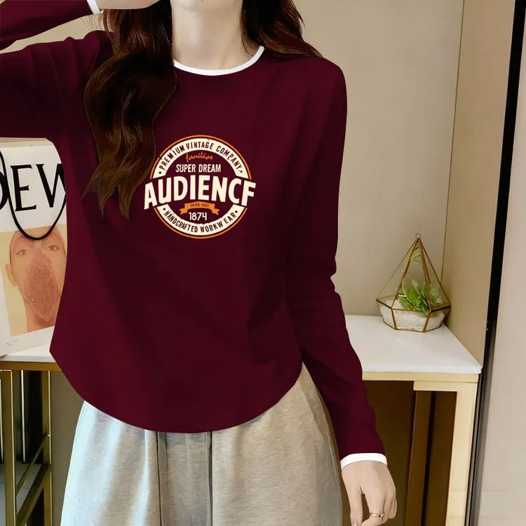 高端92棉长袖t恤女士打底衫春秋冬内搭可外穿新款撞色洋气上衣潮