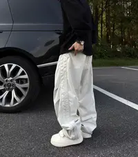 XDZZ二狗25ss秋季百搭宽松街头侧辑边腰头脚口拼接线条长裤K273