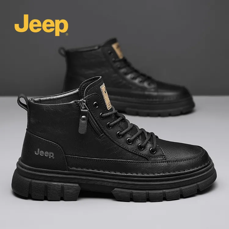 Jeep吉普真皮马丁靴2025冬季新款男士工装靴厚底防滑黑色百搭潮鞋