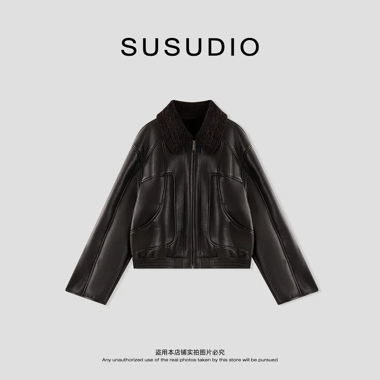 SUSUDIO 融雪 冬季复古毛领高级感气质保暖皮衣外套 70467