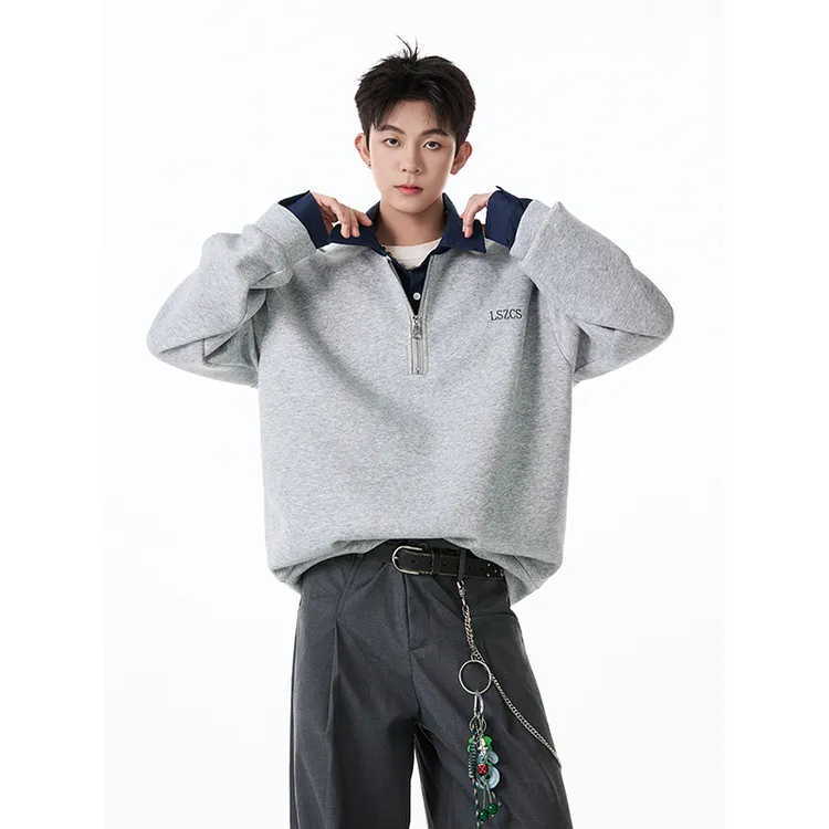 林社长2025秋装新款套头无工艺半拉链拉链卫衣翻领春秋lulu风痞帅