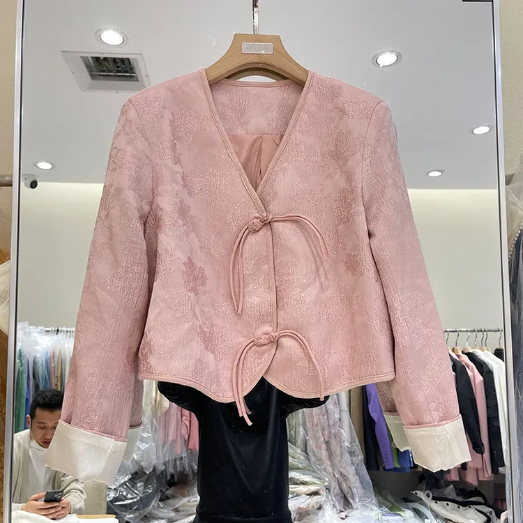 7993春秋新款大码复古新中式短外套女胖妹妹气质国风遮肚显瘦上衣