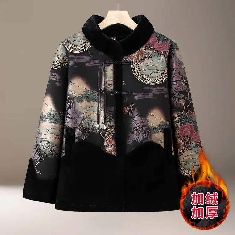 冬装高档奶奶外套新中式仿皮毛一体上衣2025新款中老年女加厚棉衣