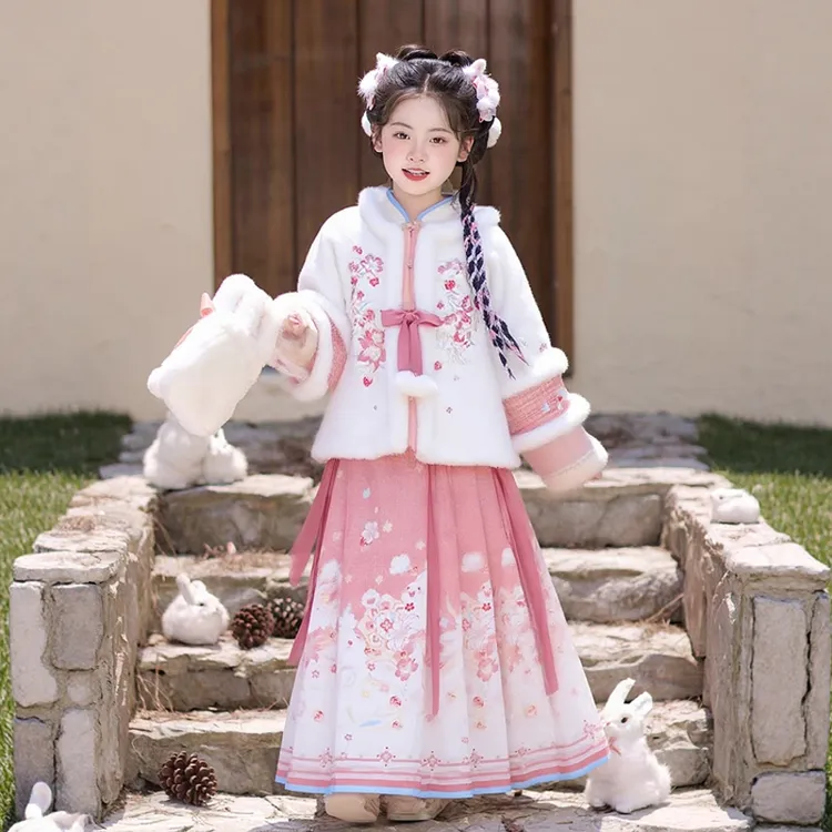 2025新款国风过年宝宝唐装马面裙儿童加厚汉服冬款女孩拜年服装