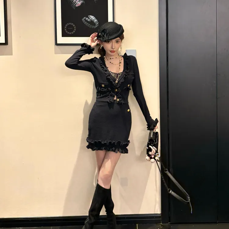 GUIDI GUDI【巴别塔】小巴开衫外套半裙套装/黄加蓝