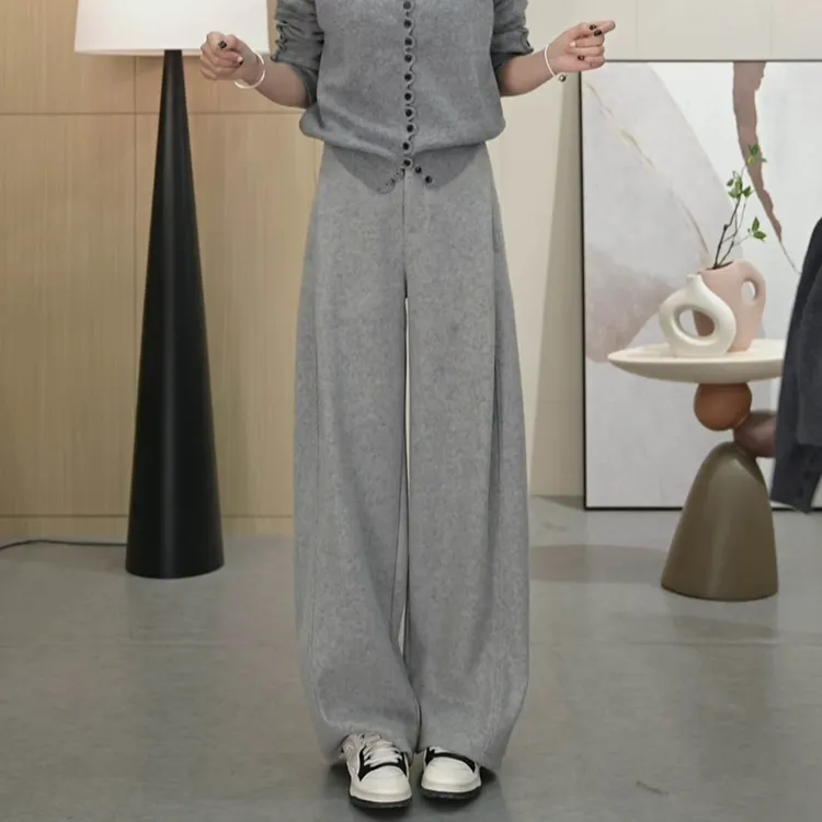 韩系宽松遮肉阔腿裤2025秋冬新款软糯高腰加厚保暖纯色休闲长裤女