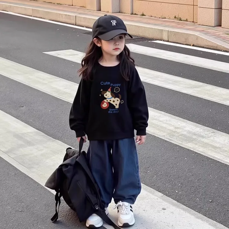 女童加绒卫衣圆领2025新款儿童秋冬加厚女孩韩系童装洋气长袖上衣