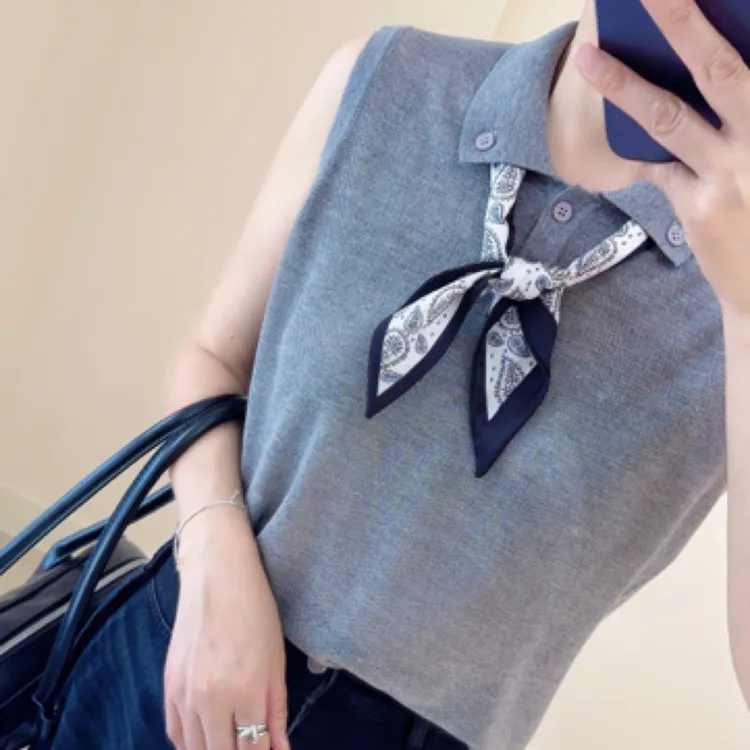 2025夏季新款韩系极简风Polo领无袖上衣