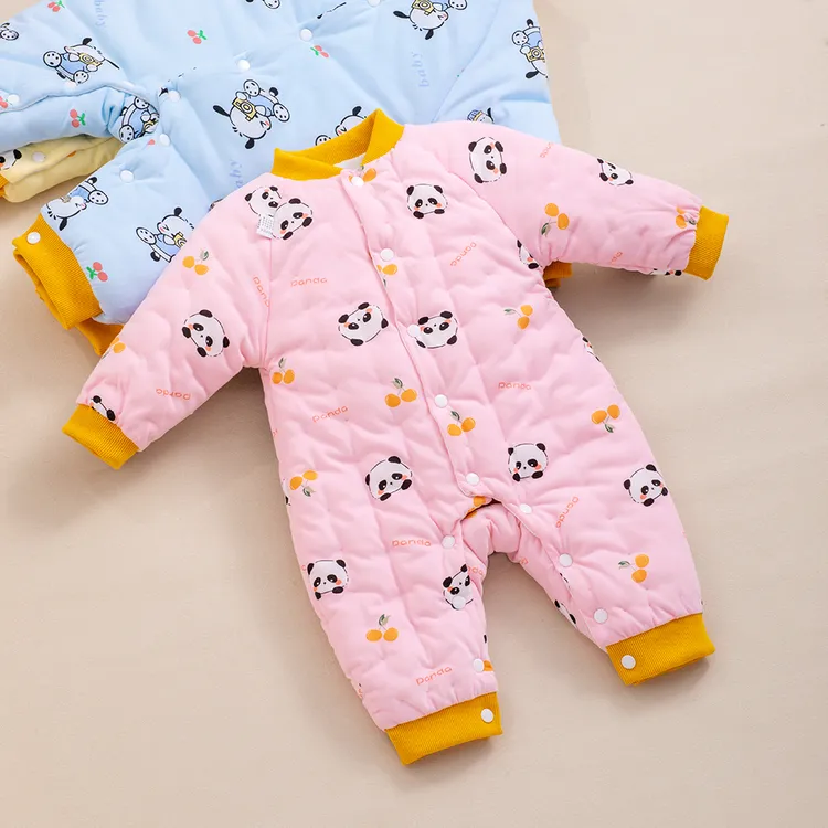 宝宝手工纯棉花连体衣婴儿秋冬加厚款棉服男女宝宝连体新生儿棉服