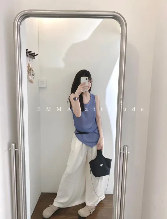 夏季新款洋气衣服女法式慵懒风宽松背心气质无袖上衣休闲阔腿裤