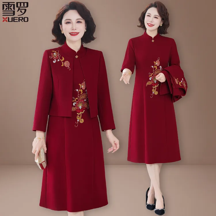 高贵喜婆婆婚宴装气质结婚礼服中老年妈妈春秋阔太太连衣裙两件套