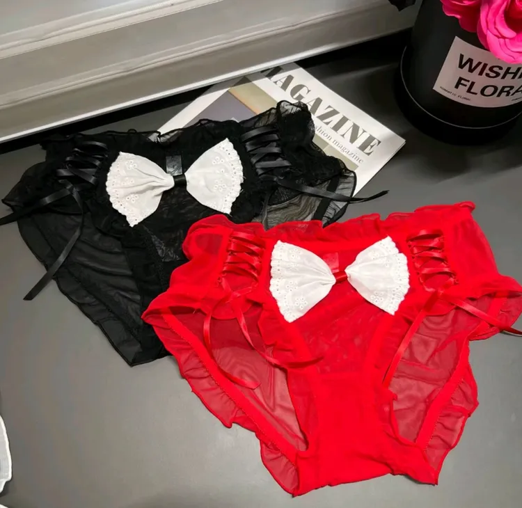260斤新款高腰可爱蝴蝶结棉裆少女感女士三角内裤性感薄款舒适