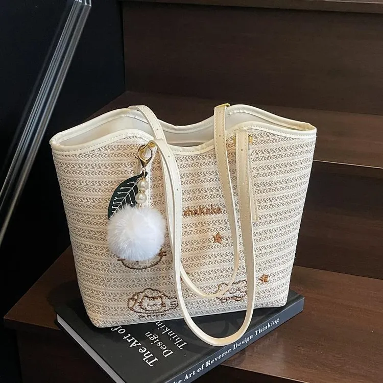 海边度假沙滩包包女2025新款夏天编织单肩包大容量腋下草编托特包