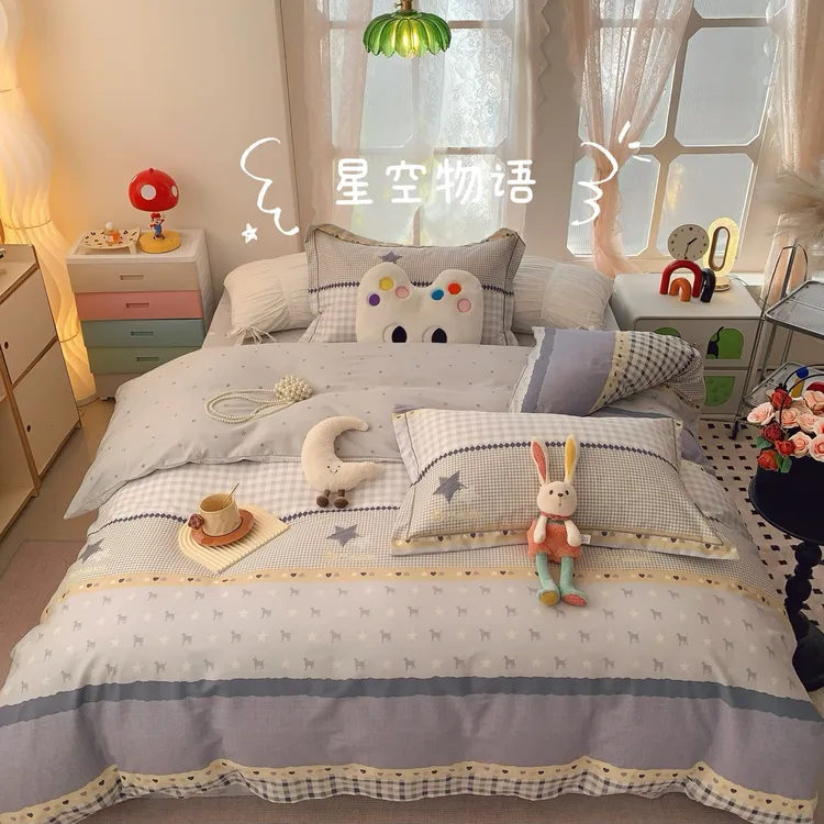 25年新款纯棉斜纹花卉四件套四季可用清新印花床品学生家用四件套