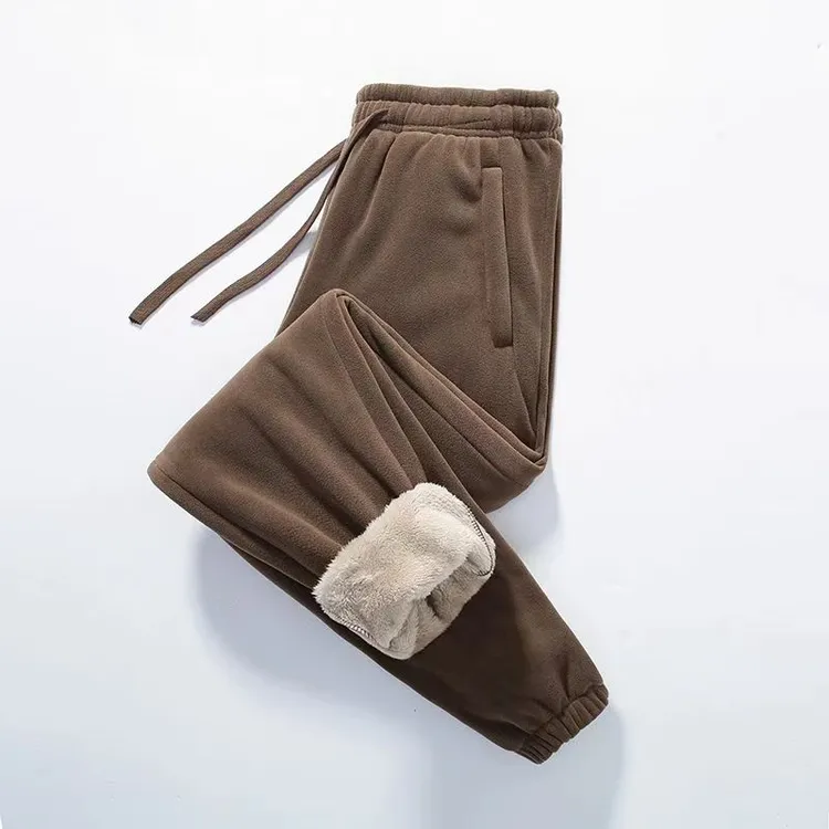 男女同款奥粒绒羊羔绒秋冬季保暖加厚运动束脚卫裤高腰弹性休闲裤