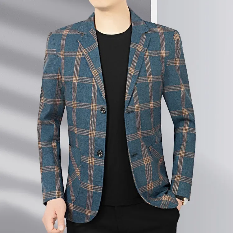 高品质格纹西装男士秋季新款休闲西服潮流时尚韩版修身男士外套