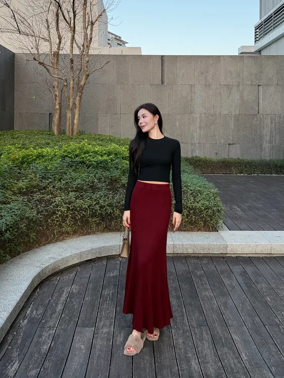 秋冬款鱼尾长裙高腰修身针织半身裙遮肉显瘦长裙