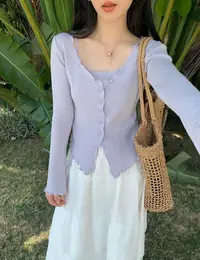 休闲风假两件花边吊带2025新款春夏甜美气质女针织衫上衣新#7003