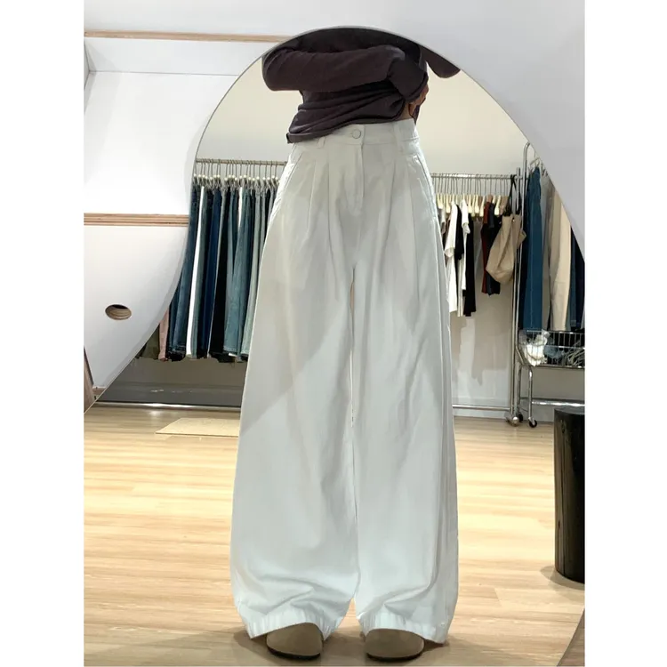设计感白色阔腿牛仔裤女2025秋冬新款高腰宽松显瘦松弛感垂感裤子